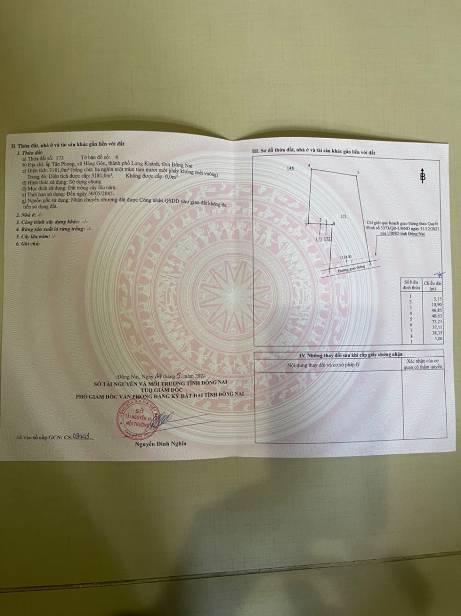 Cần bán đất dt 3181m2 ấp Tân Phong, Hàng Gòn, Long Khánh, Đồng Nai